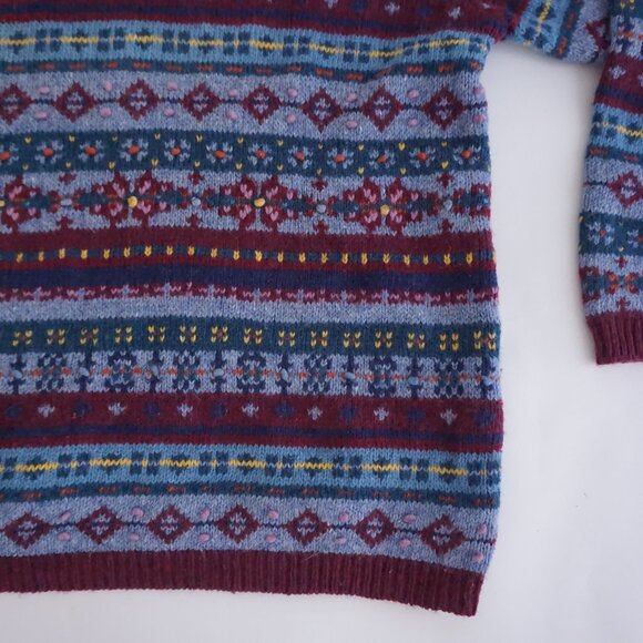Vintage Faded Glory Burgundy Blue Fair Isle Sweater Cabincore Old Money 18W/20W - Picture 4 of 10